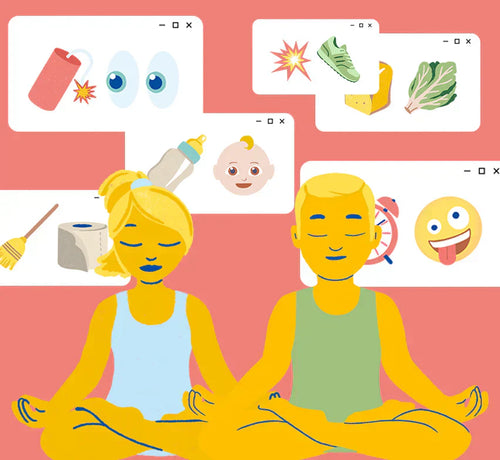 illustration d'un couple en méditation, submergé par la charge mentale - Mustela Belgium - 1
