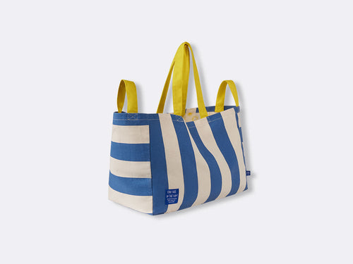 mustela grand sac plage coton rayures bleu blanc jaune coté - Mustela Benelux - 5